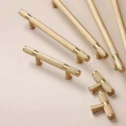 Gold Knurled Brass Handle Kitchen Cabinet Pull Textured Wardrobe Knobs Drawer Knobs Cross Knurl Pattern Accessory 50-500mm Long