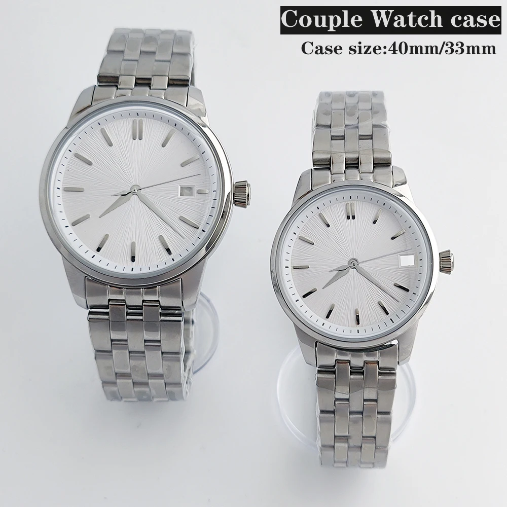NH35 Cocktail Couple Arched Glass Watch Case 40mm Men's Case /33mm Women's Case steel band for NH35 Movement with 35mm/29mm Dial
