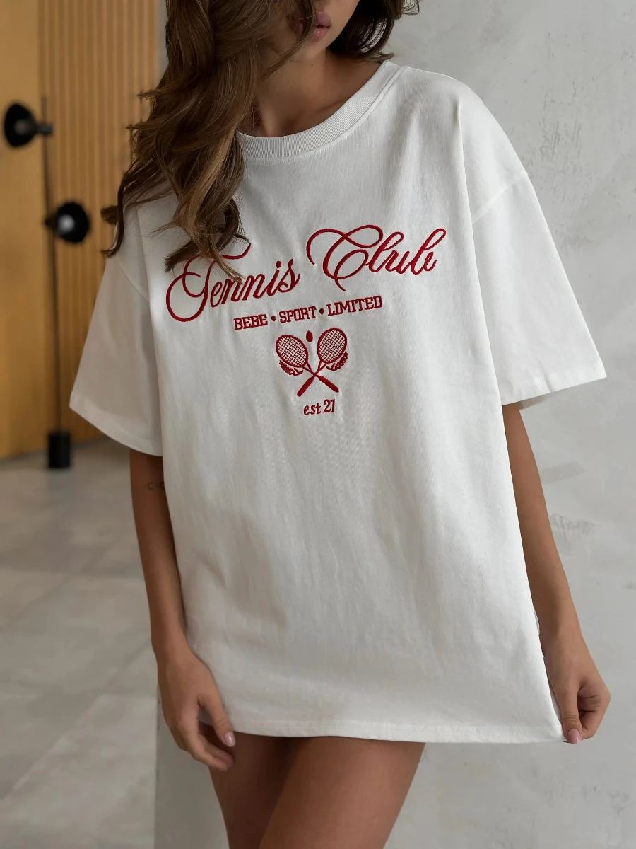 

Sunuyoo Summer New 100% Cotton Embroidery Printed T-Shirt Women's Fashionable O-Neck Loose Short Sleeved Female Casual Cute Top