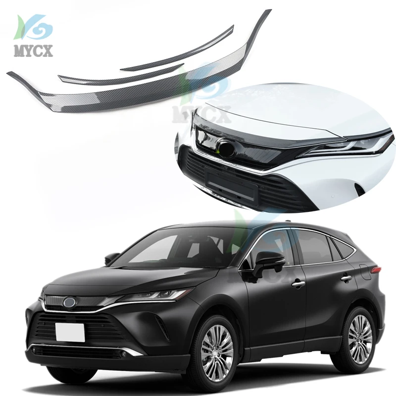 3PCS Carbon Fiber Vinyl Front Grille Grill Decal Skin Engine Cover Sticker Car Wrap Trim For Toyota Harrier 2022