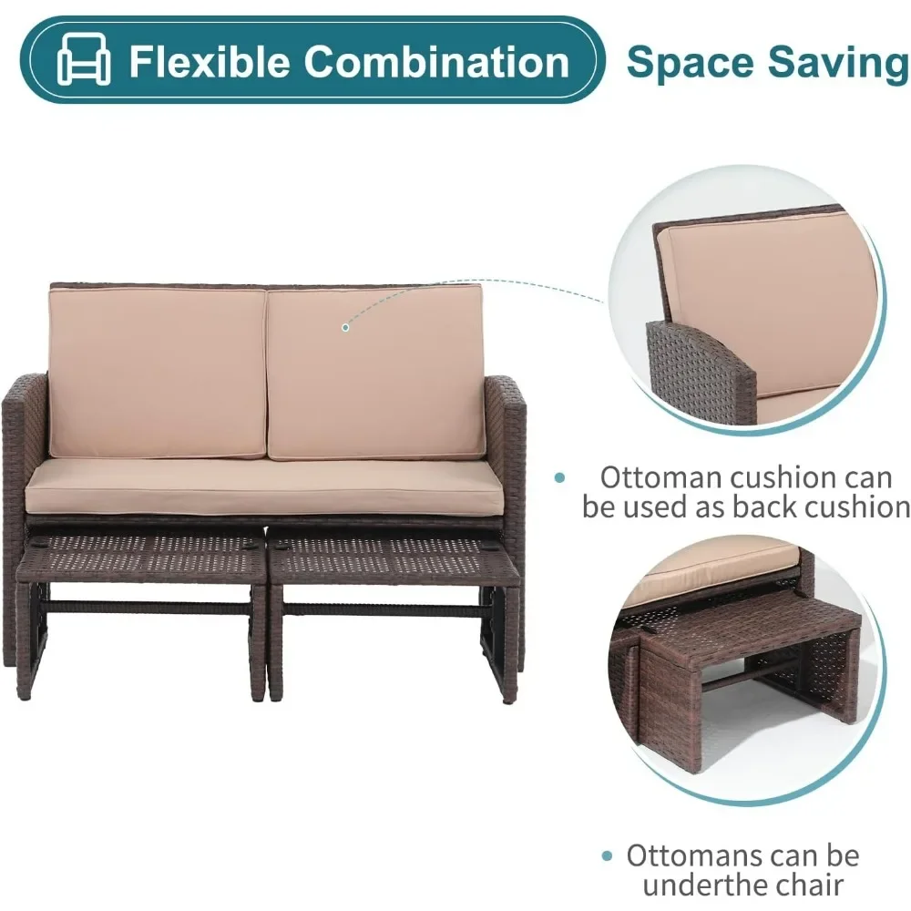 

3-Piece Outdoor Loveseat Patio Furniture Set – All-Weather Wicker Conversation Set with Ottoman & Side Table