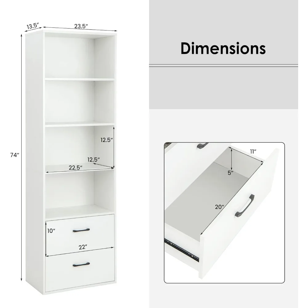 رف كتب بطول 74 بوصة مكون من 4 طبقات مع درجين، رفوف مفتوحة، ميزة مضادة للانزلاق #3