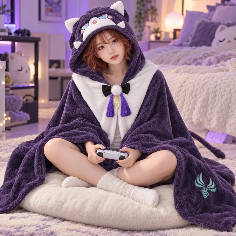 Genshin Impact Zhongli Wanderer Nahida Hu Tao Plush Cape Blanket Hooded Shawl Wearable Throw Nap Cloak Cosplay Gift For Fans New