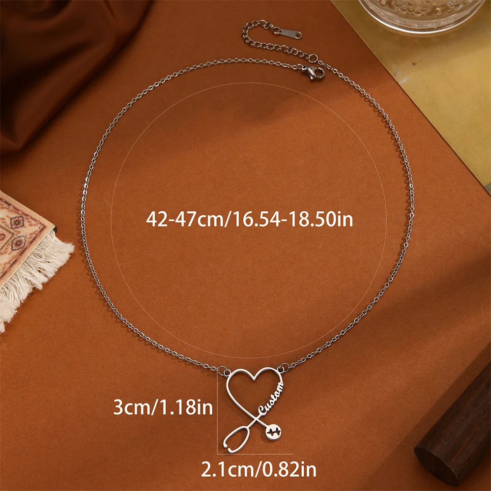 QIMING Custom Name Necklace Stainless Steel Pendant Personalized Stethoscope Chain Necklace For Women Jewelry Gift