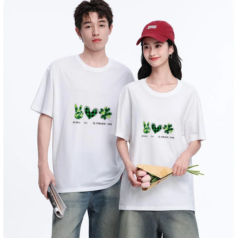 Peace Sign Heart Shamrock Printed T Shirt Breathable Fabric S-XXL Personalized Custom Casual Short Sleeve Tee Aesthetic Graphic