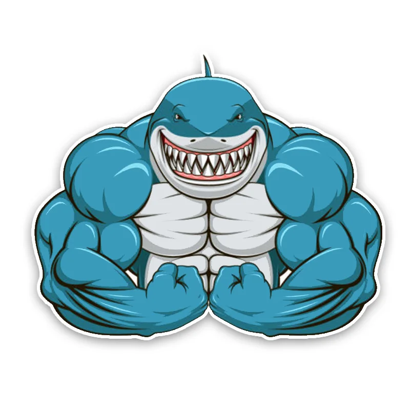 RuleMyLife 15*12.2CM Interesting Aggressive Shark Exercise The Muscle Cartoon Colored PVC High Quality Car Sticker Decoratio