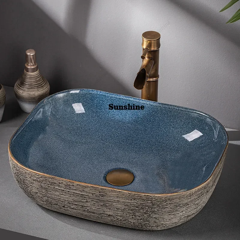 Retro ceramic wash basin household bathroom wash basin outdoor wash basinTJ