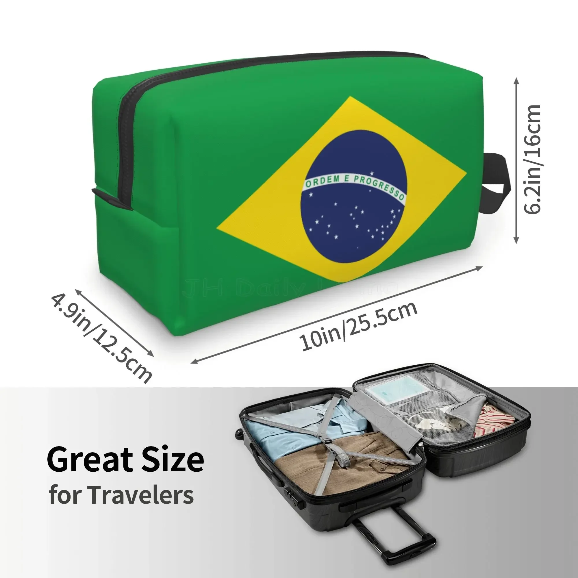 Brazil Brazilian Flag Cosmetic Bag Big Capacity Black Zipper Storage Bag Portable Ladies Travel Makeup Brushes Bag Waterproof