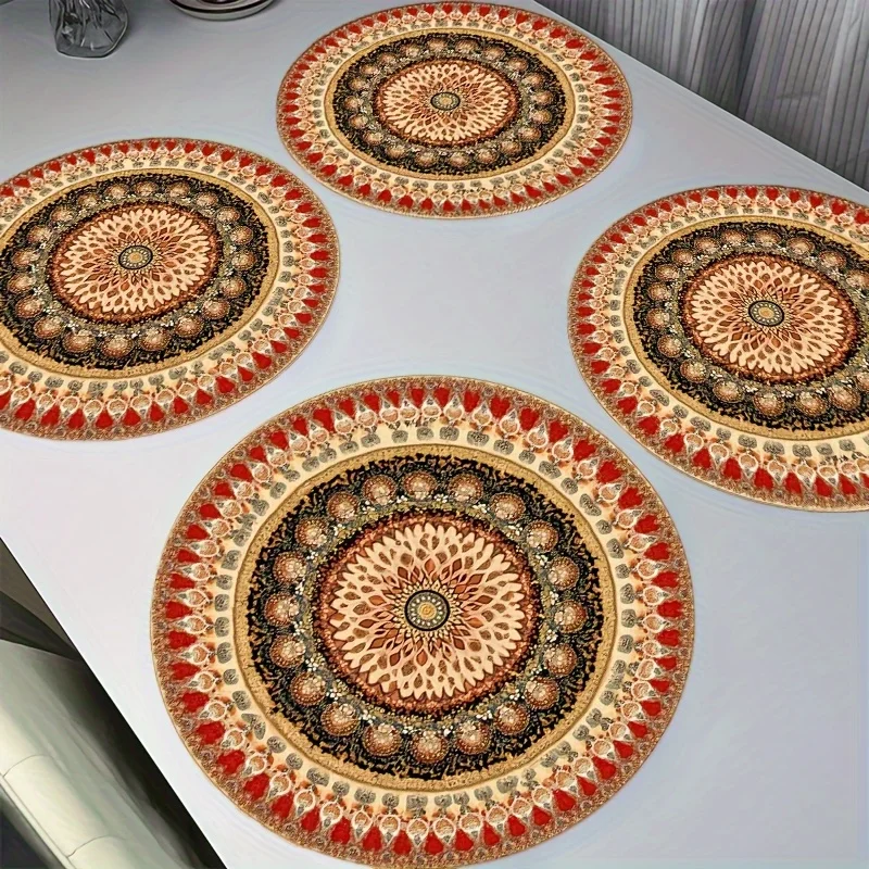 VIKAMA 4PC Exotic Mandala Art Placemats Ceremonial Table Decor Accessories Bohemian Style Home Decor Theme