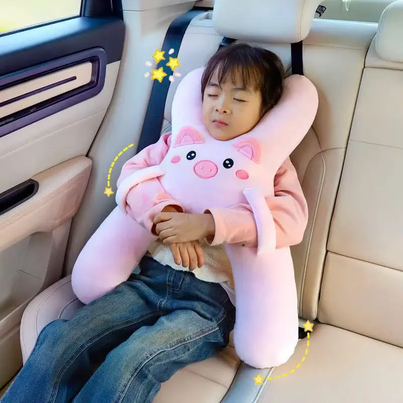 Prevent Leaning Head Back Seat Sleeping Comfort During Long Distance Travel Kids Car Neck Pillow with Seat Belt Safety Sleep Aid