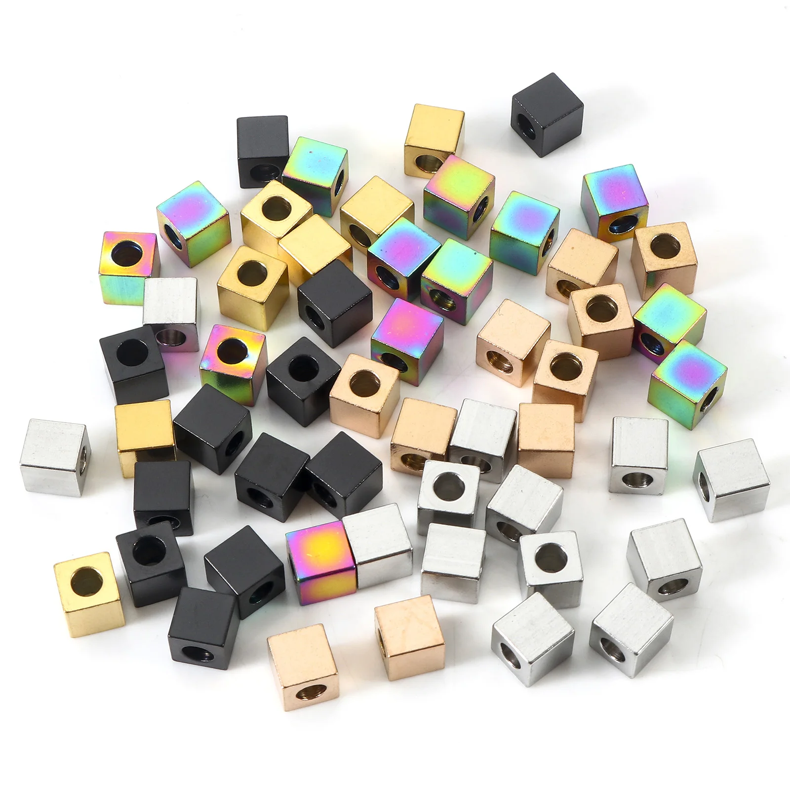 304 Stainless Steel Beads Multicolor Cube Spacer Beads For DIY Charm Jewelry Making Necklace Bracelets Loose Beads Jewelry,10PCs