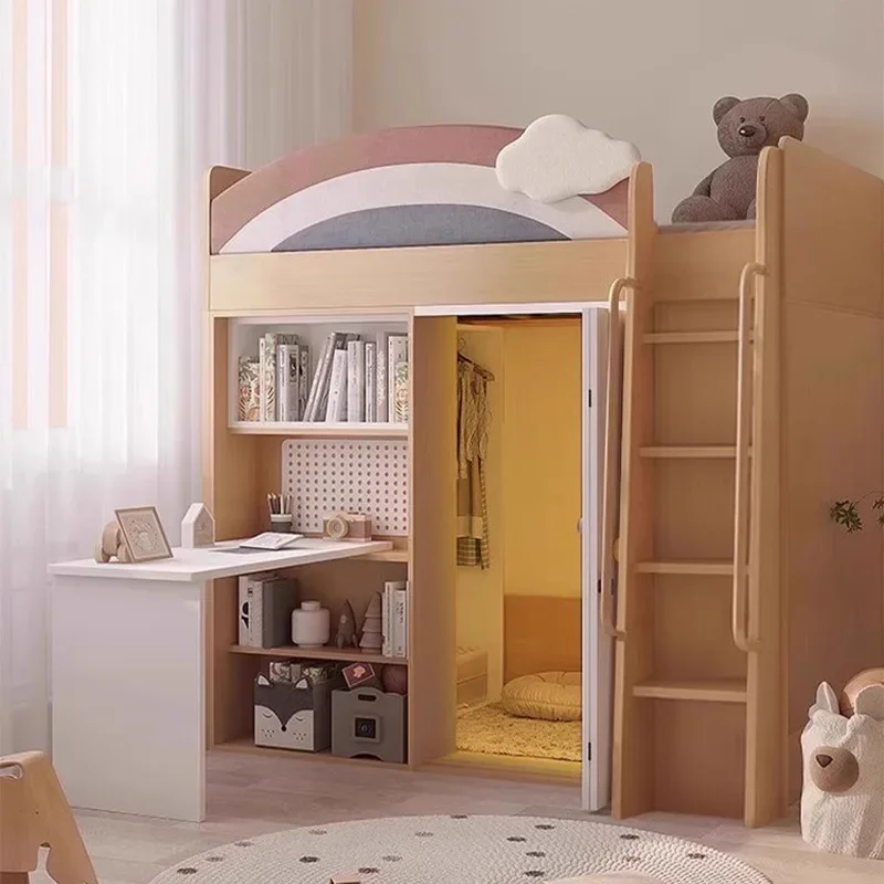 Children's wardrobe bed integrated cloakroom multi-functional high and low bed small apartment