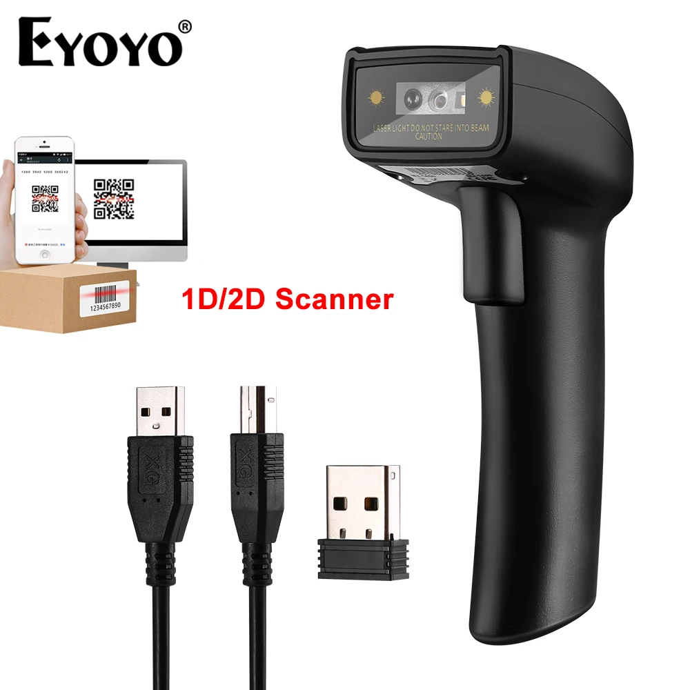 Eyoyo-wireless Handheld Barcode Scanner Leitor de Código de Barras Ccd com Fio Usb Pdf417 Data Matrix para Android Ios Win Ey006s 2.4g 2d qr