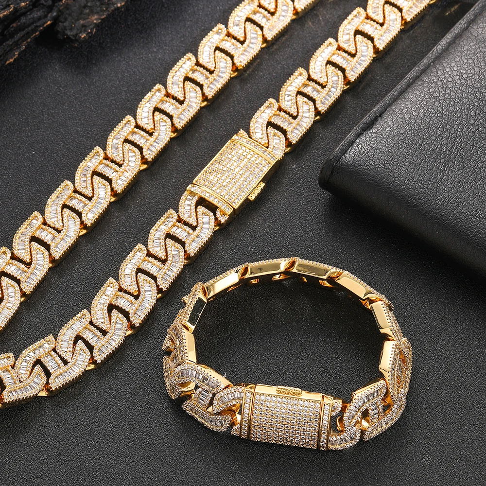 Hip NUOYA Hop Jewelry 16mm Baguette Cut Moissanite Cuban Link Chain Necklace 925 Sterling Silver Trendy Rapper Jewelry..
