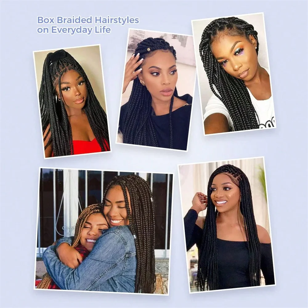 Box Braided Wigs Full Lace Synthetic 3X Twist Braids For Black Women 32 Inch Crochet Hair Baby Hair Transparent Lace Wig Daily