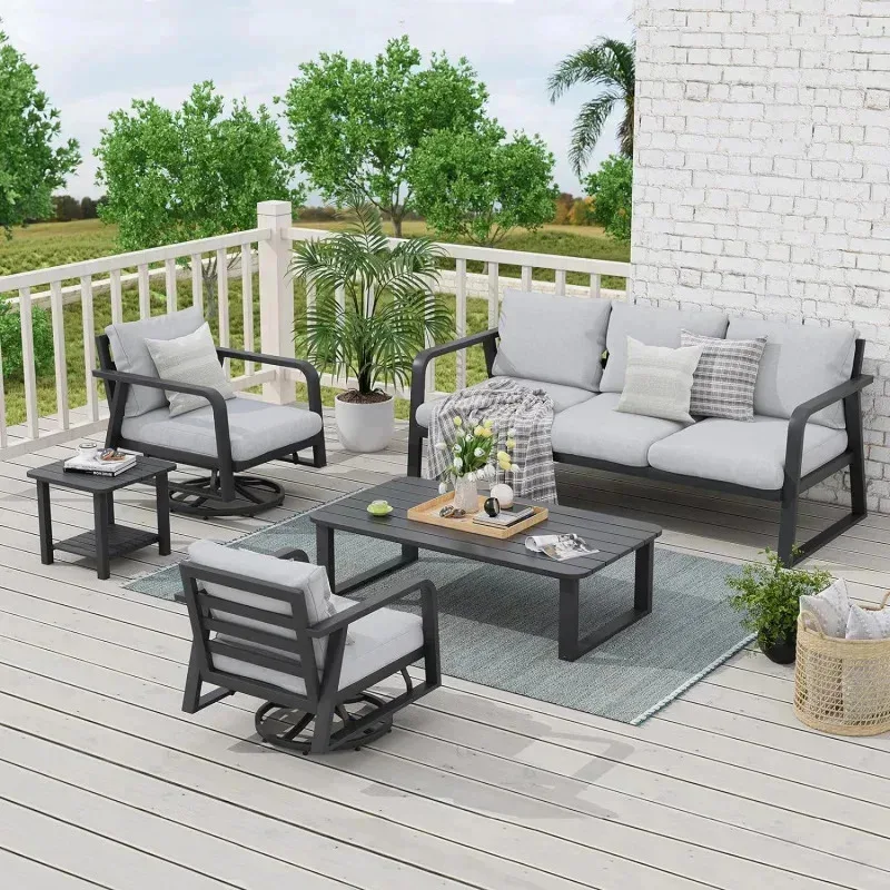 Qoutdoor furniture 5 piece. swivel rocking chairs. all weather outdoor aluminum sofa. patio bistro set for