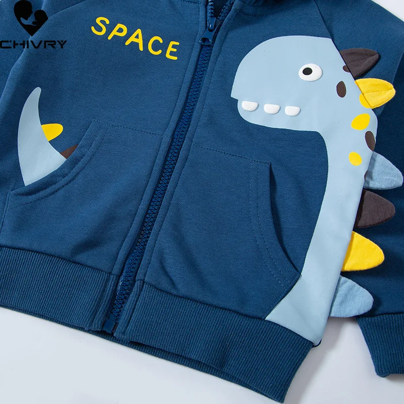 Baby Boys Spring Autumn Fashion Hoodies Jacket New 2023 Kids Children\'s Cute Cartoon Dinosaur Zipper Hooded Coat Casual Jackets