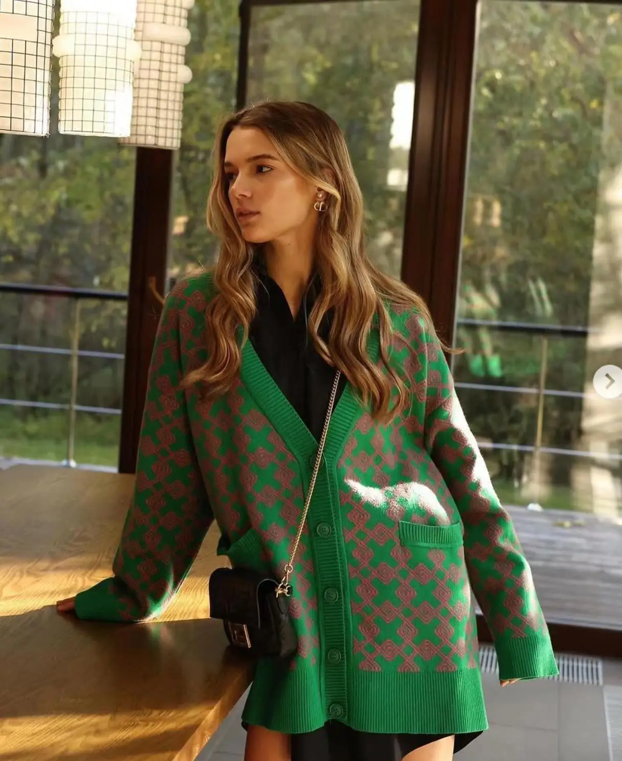 

Свободный длинный свитер, осень-зима, открытый кардиган, уличный вязаный свитер V Ne Long Sve Color Blo для женщин