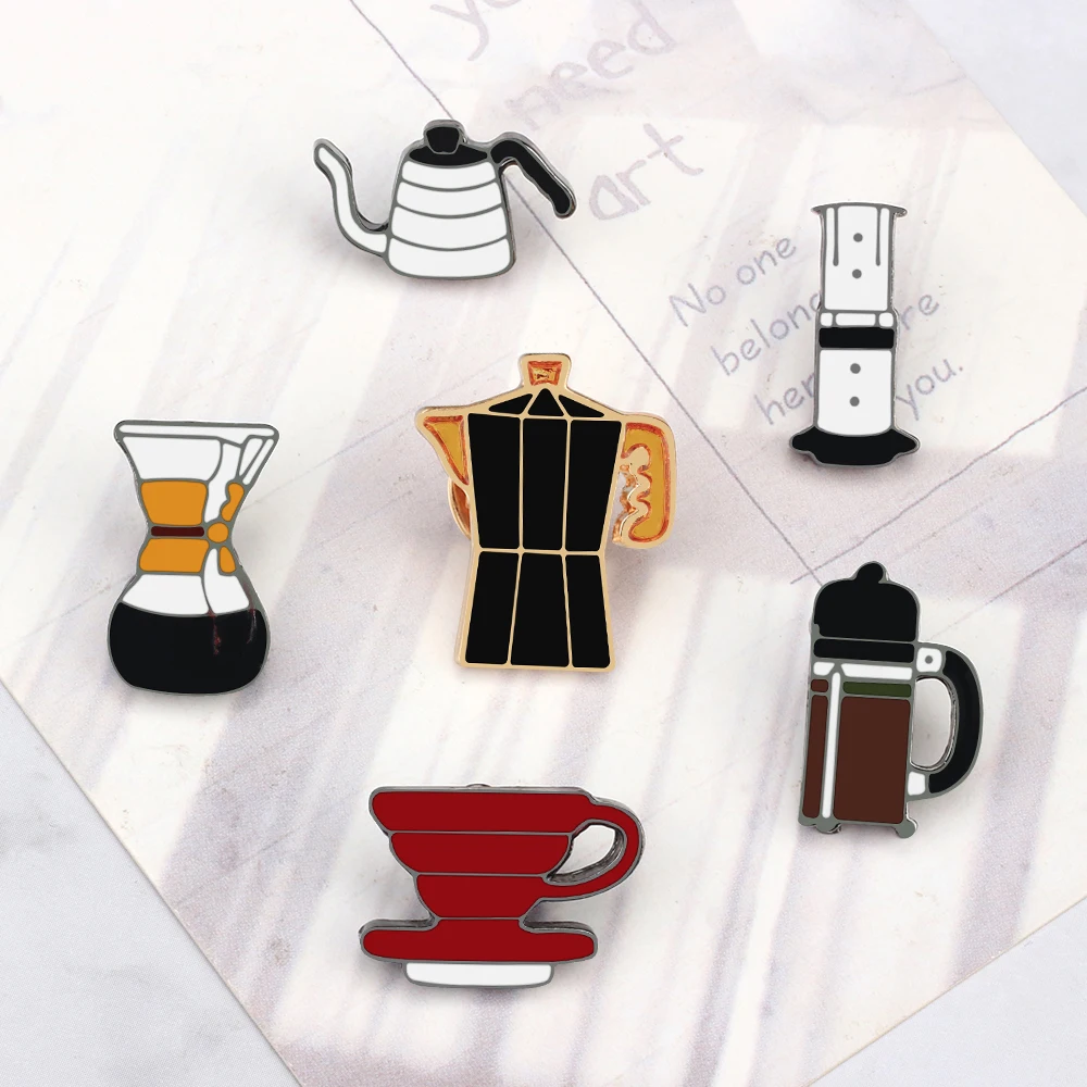 Coffee Collection Enamel Pin for Barista Vintage Rose Tea Latte Americano Brooches Coffee Machine Mini Coffee Bean Badge Jewelry