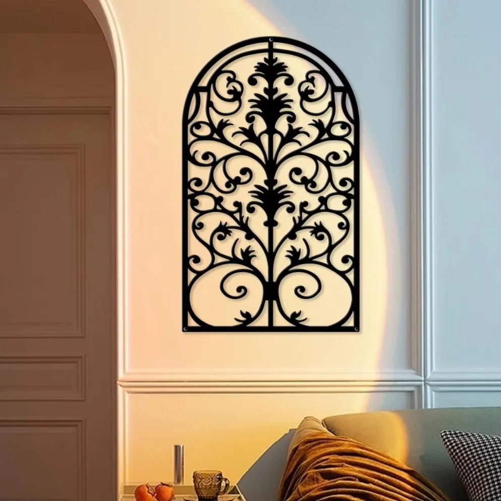 ديكور المنزل، نافذة زهرة فنية حديدية على الطراز الأوروبي، نافذة وهمية، زخرفة معلقة على الحائط الداخلي للغرفة - ديكور حائط معدني C #2
