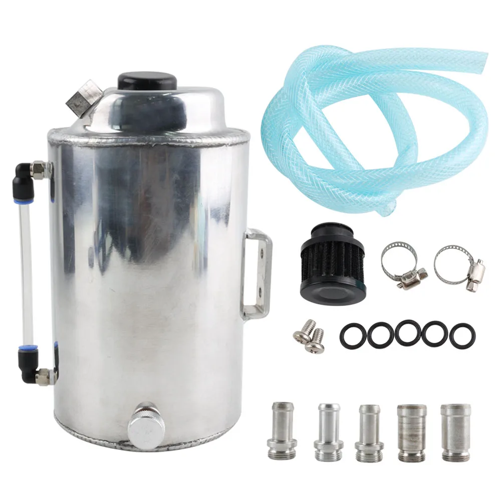 

Racing Car 2L Aluminum Polished Round Oil Catch Tank Separator Reservoir Can 2 Port with Breather Filter