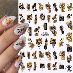 1 Pc White Gold 3D Nail Stickers Leaf Leaves Cute Spring Sliders for Nails Flowers Adhesive Sticker Nail Design Art Decorations