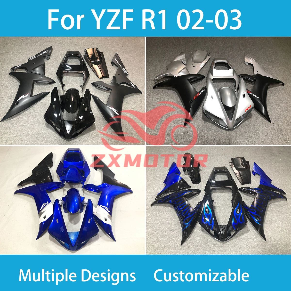 YZF R 1 02 03 Prime Fairings for Yamaha YZF R1 2002 2003 Aftermaeket Free Custom ABS Fairing Injection Bodywork Kit Motorcycle