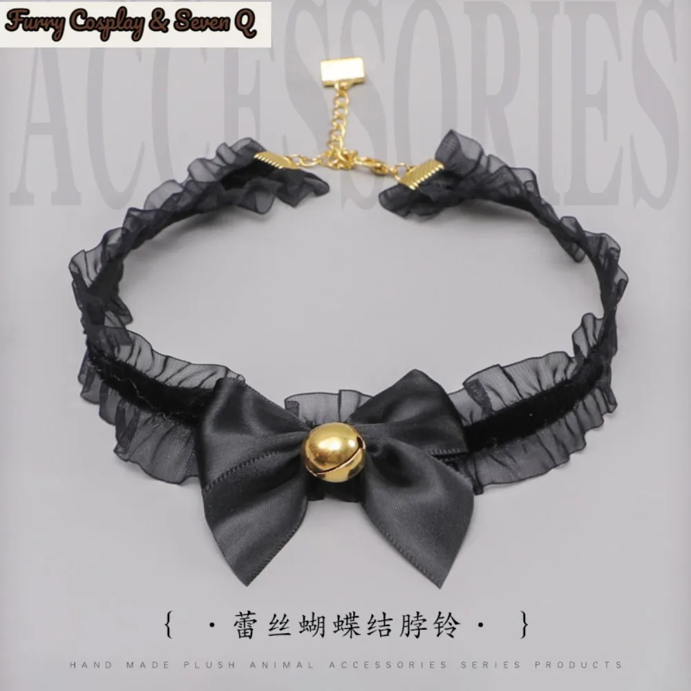 Handmade Lolita Neck Bell Props Lace Bow Bell Collar Bow Anime Cosplay Costume Accessories 5