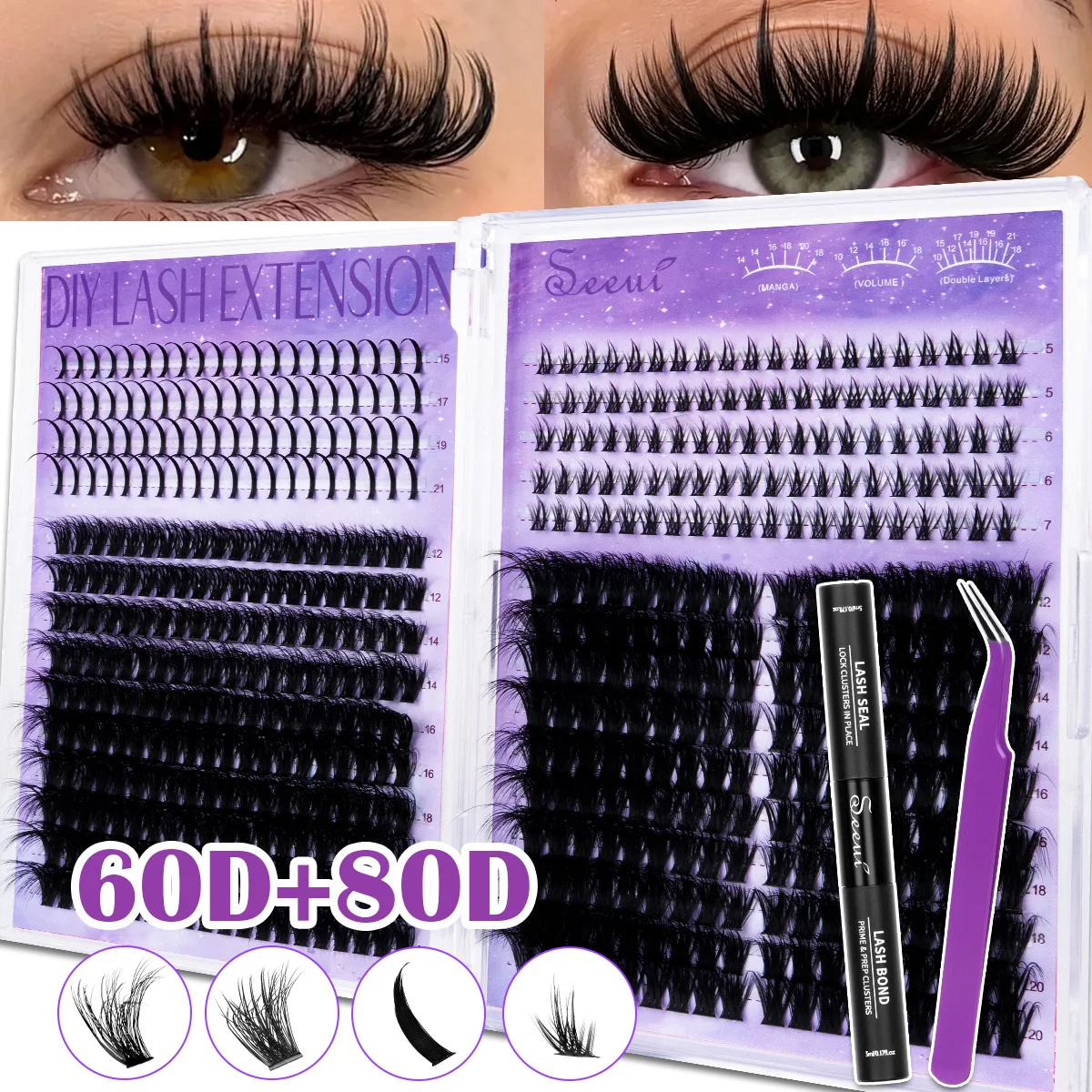 Wimpern-Cluster-Set D-Curl Wispy Wimpernverlängerungen Spiky Wimpern Untere Wimpern mit Kleber Anfängerfreundlich für Tägliches Tragen & Partys – Detail 6