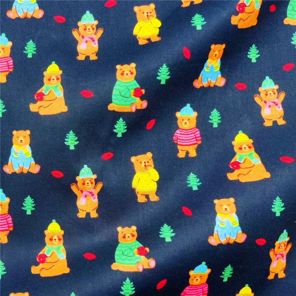 Cute cartoon retro bear cotton fabric bear Print fabric Cloth Sewing Quilting For Patchwork Needlework DIY Handmade Material