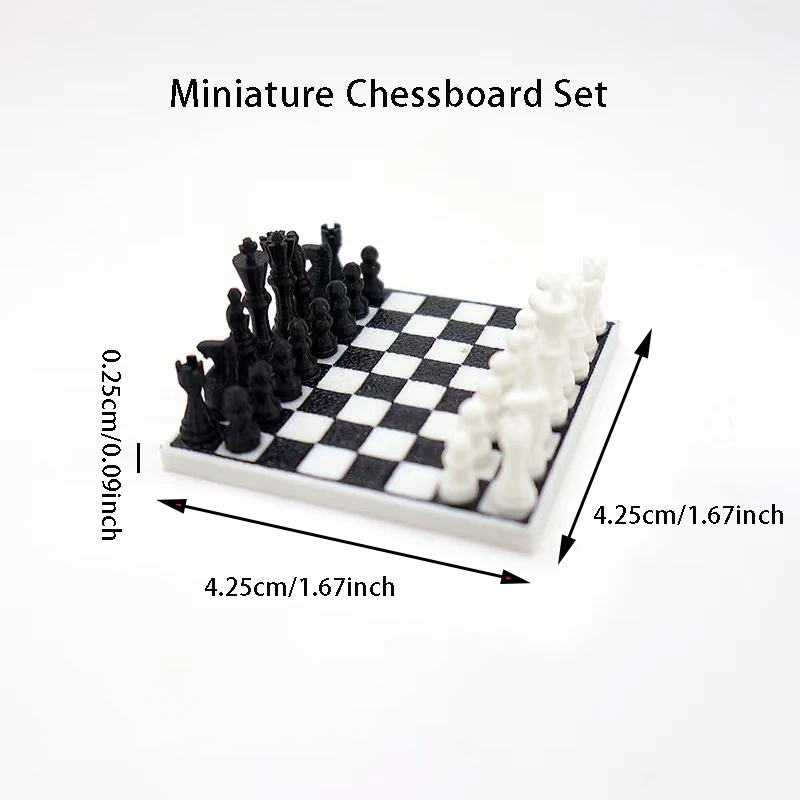 1set/Miniature black and white chess set, dollhouse tabletop decoration, dollhouse scene prop for photography view 6