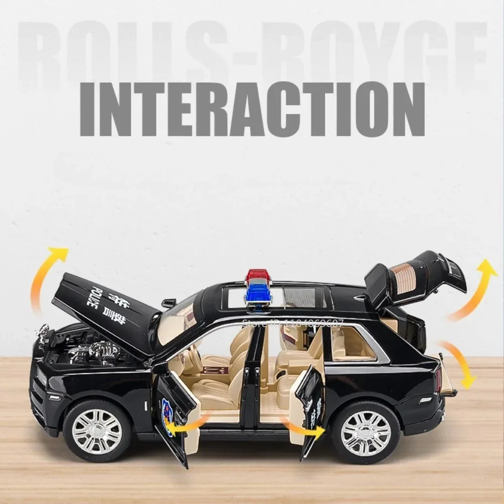 Scala 1:24 Rolls-Royce Cullinan Modello di auto della polizia Giocattolo Suono leggero Tirare indietro Swat Modelli di veicoli in miniatura Ragazzi Regali del festival