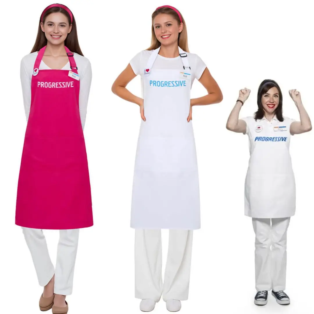 

Progressive Flo Cosplay TV Commercial Character Insurance Halloween Girl Costume Set White Pink Apron Badges Headband Takerlama