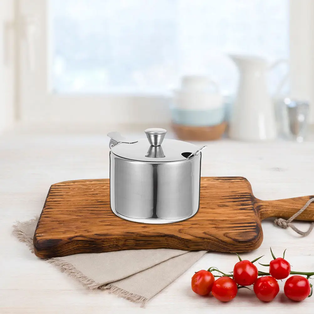 

2 набора сахарниц из нержавеющей стали с крышками и ложками, герметичные контейнеры для кофе, специй, кухонные аксессуары для хранения