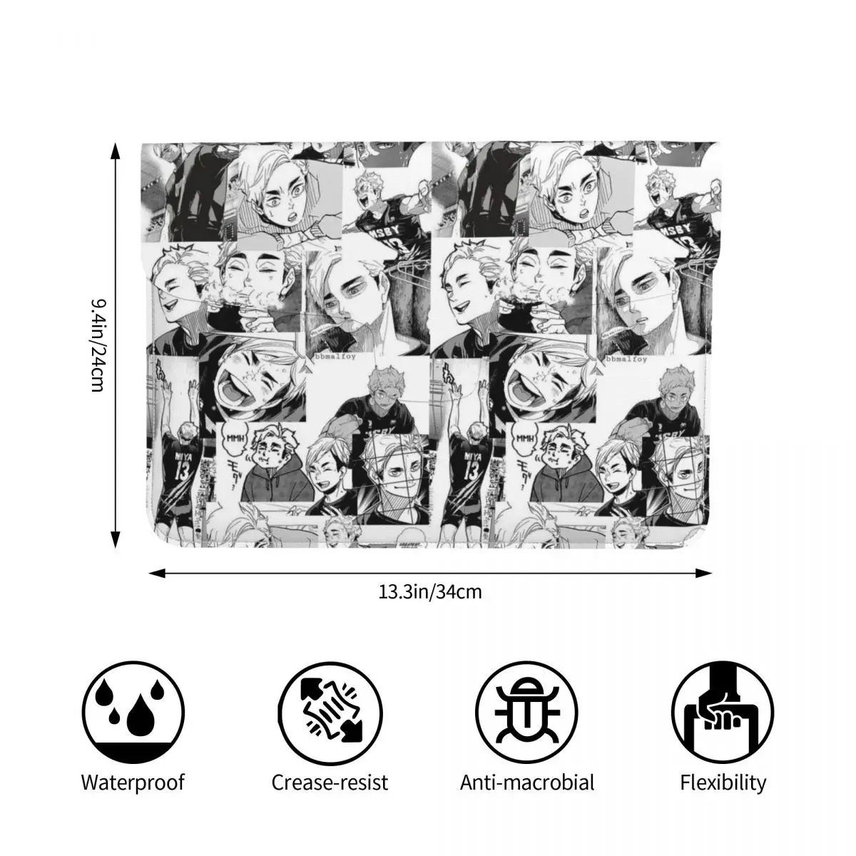 Haikyuu Anime Sakusa Kiyoomi And Atsumu Manga PU Leather Horizontal Laptop Sleeve Shockproof Soft Lining Notebook Case 13 Inch