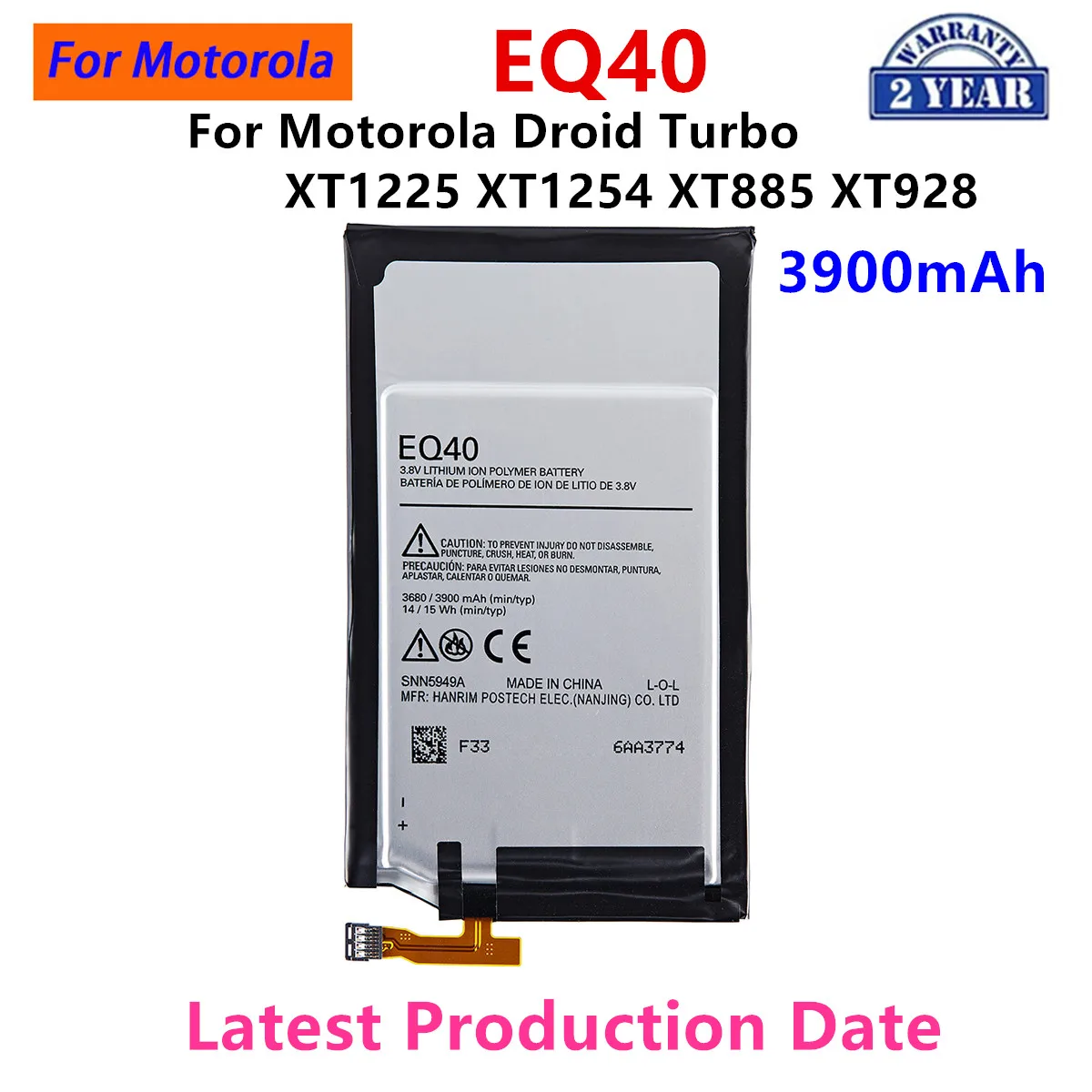 

100% Original EQ40 3900mAh Battery For Motorola Moto Droid Turbo XT1225 XT1254 XT885 XT928 Mobile phone Batteries