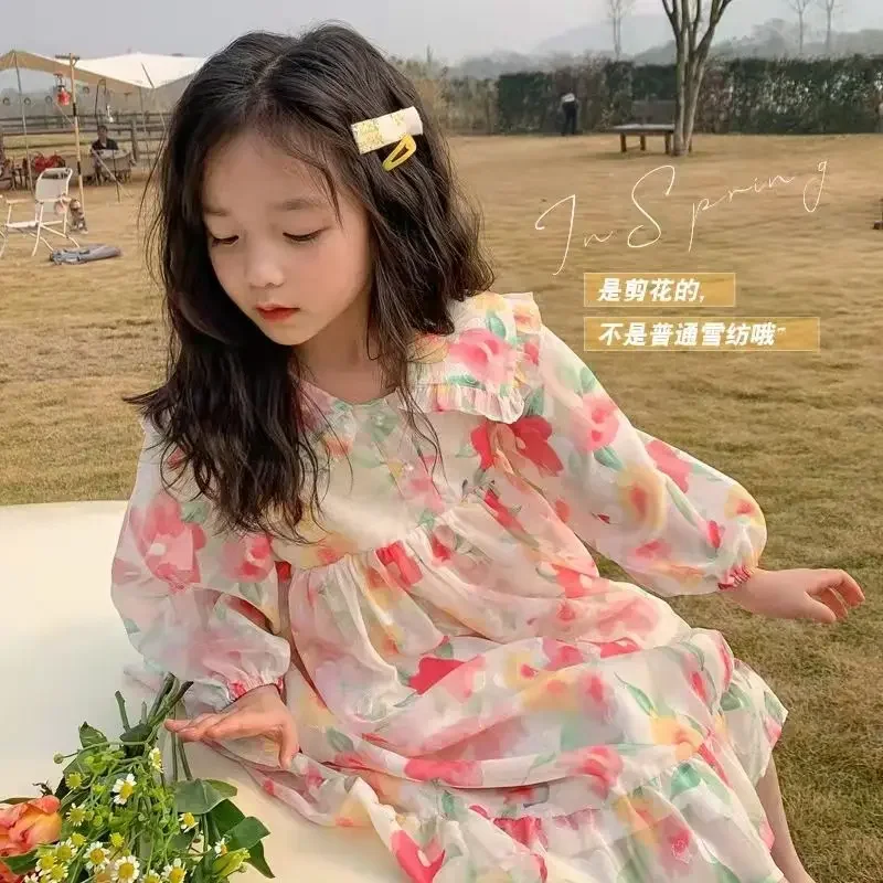 

Girl's Dress 18M-9Y Children's Spring and Autumn Chiffon Dress Baby Floral Princess Dress