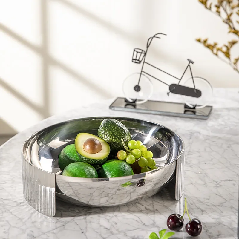 Modern Stainless Steel Fruit Tray Creative Mirror Design for Living Room Home Decor High End Ornament for Office Desk Display
