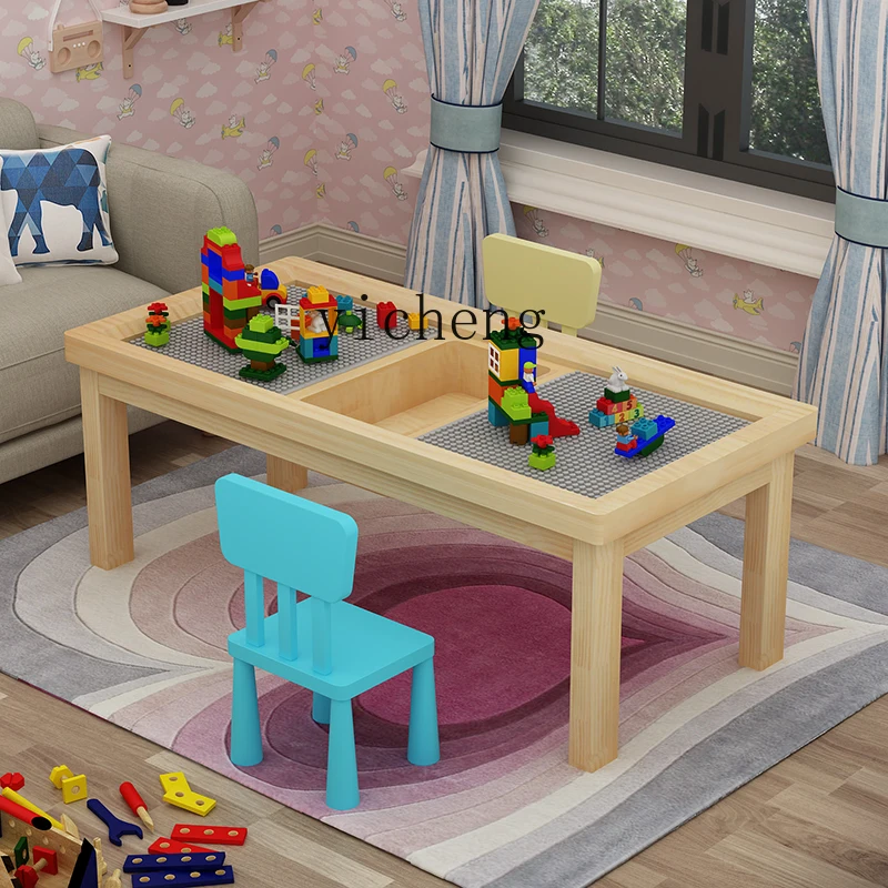 Mesa de blocos de construção de madeira maciça infantil, brinquedo de partículas grandes, montagem puzzle, multifuncional, XL