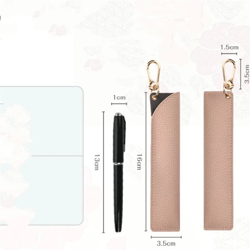 

Custom Logo PU Leather Writing Pen Storage Bag Blank Portable Penclip Personalized Name Number Pen Holder with Hanging Buckle