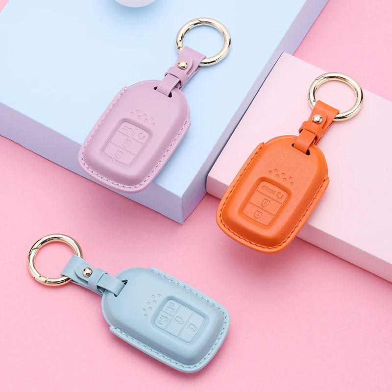 

New Products Dopamine colors Leather Car Key Fob Cover Case for Honda CIVIC ACCORD CR -V URV XRV For Lady
