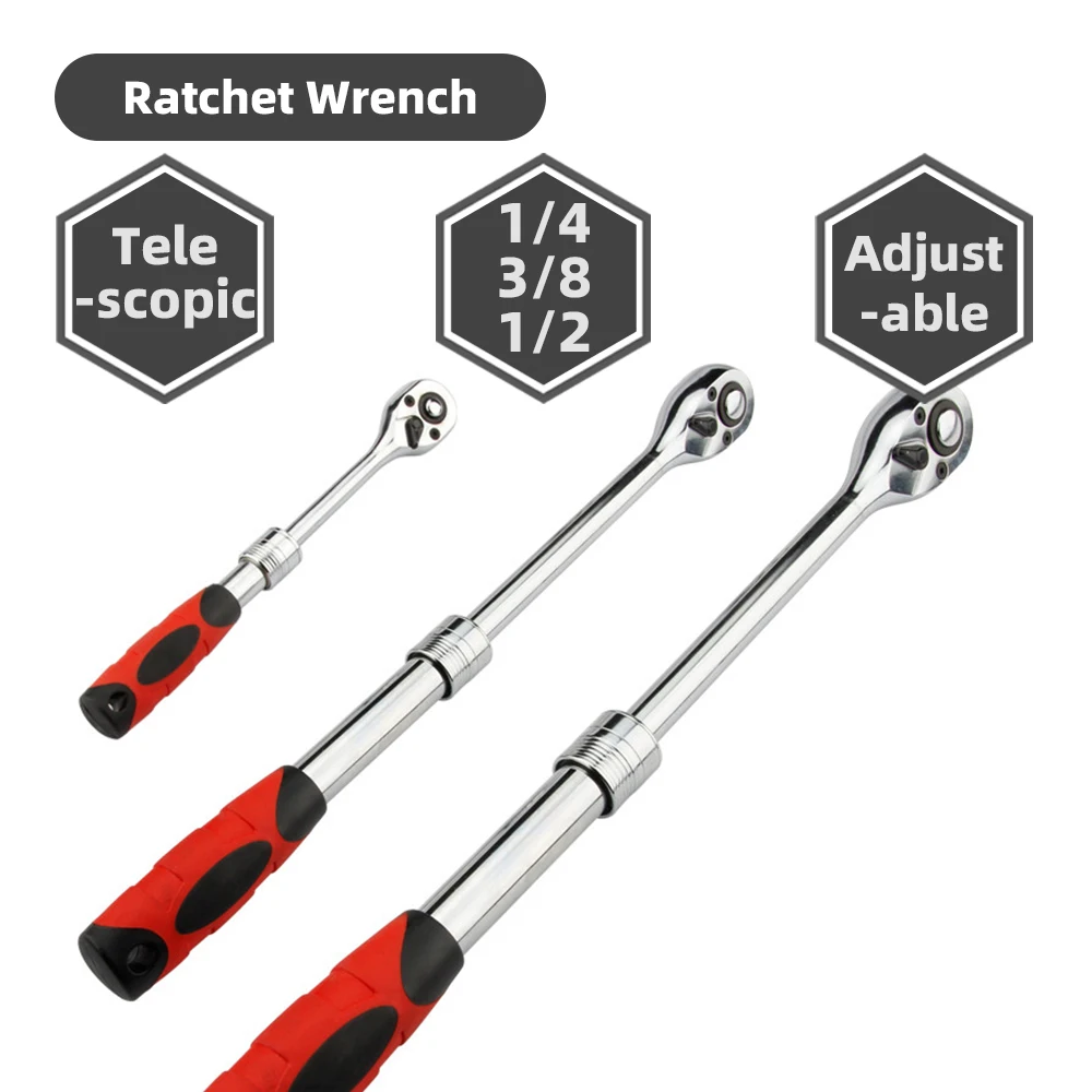 

Telescopic Ratchet Handle Wrench Key 1/2 3/8 1/4 Square Drive 72 Teeth 3 Gear Adjustable Spanner Mechanical Workshop Tools