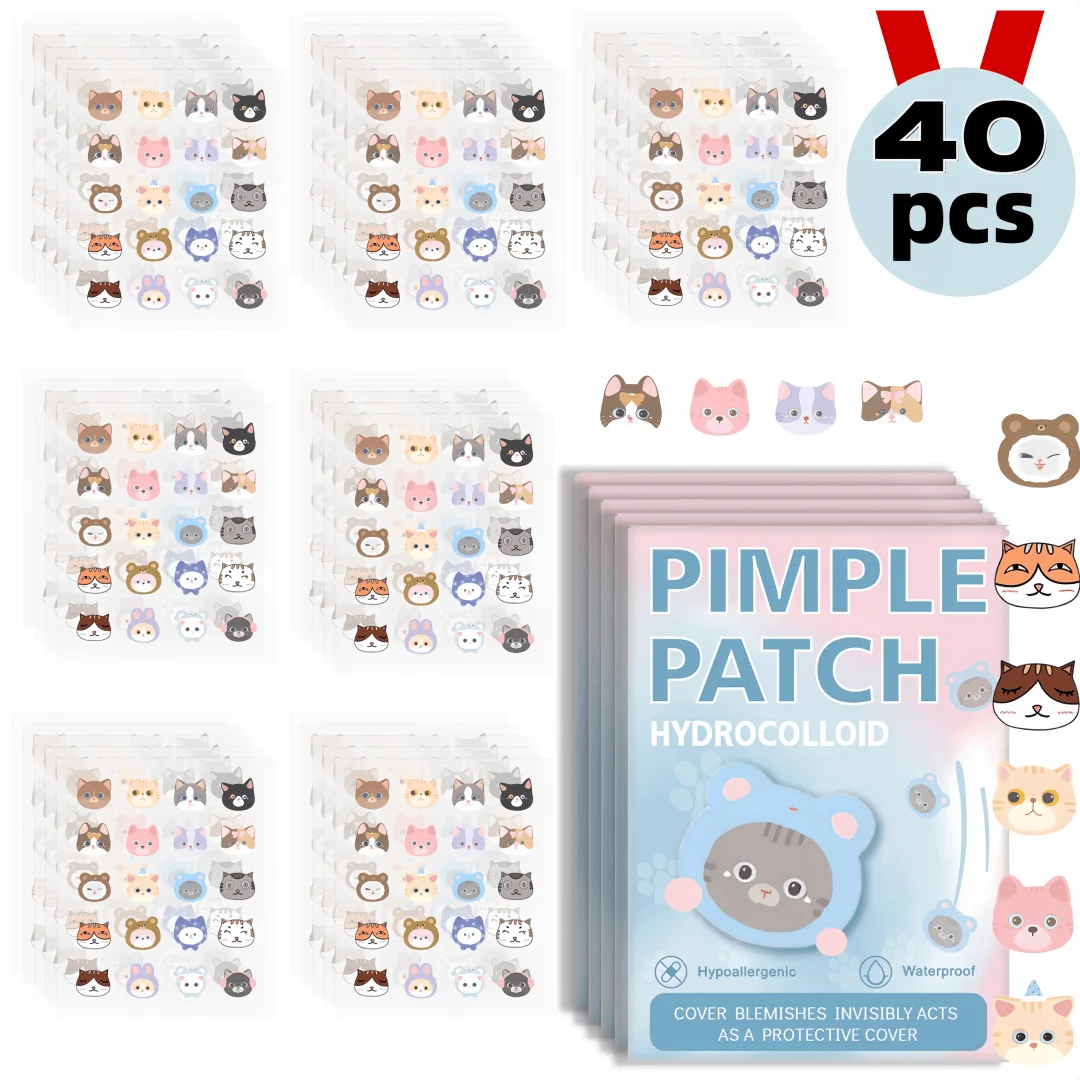 40pcs Salicylic Acid Acne Patches - Invisible & Cute Cat-Shaped Stickers to Fight Pimples and Soothe Skin