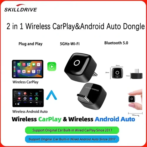 Skilldrive 2025 Ultra Mini adaptador CarPlay inalámbrico inalámbrico Android Auto AI caja inteligente sistemas inteligentes para coche CarPlay con cable