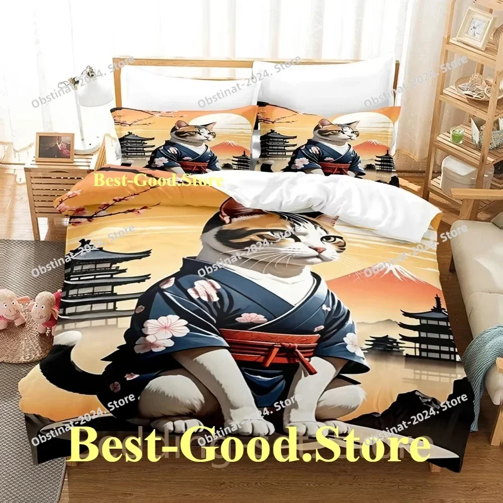 

2024 COOL Samurai Cat Bedding Set Duvet Cover Full Queen King Size Pillowcase Bed Printed Bed Set Aldult Kid Bedroom Single Twin