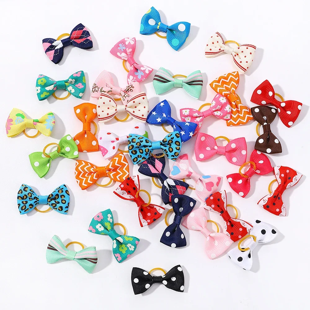 10pcs New Mini Print Bowknot Girls Baby Hair Accessories Princess Headwear Kids Elastic Hair Bands Headdress Newborn Hair Ropes