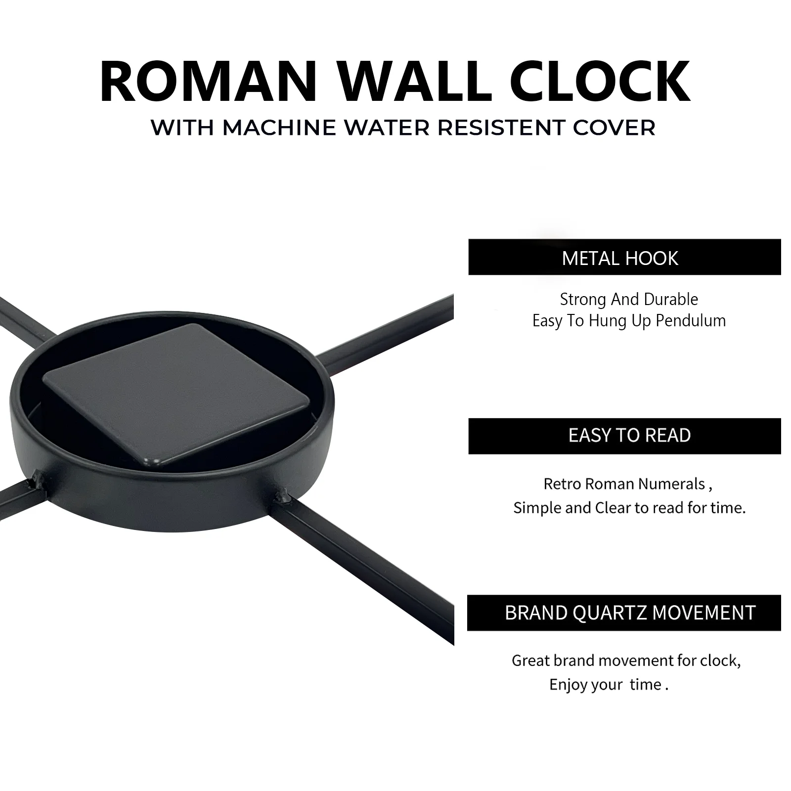 GARDEN WALL CLOCK ROMAN LARGE INDOOR OUTDOOR NUMERALS GIANT OPEN FACE METAL 60CM