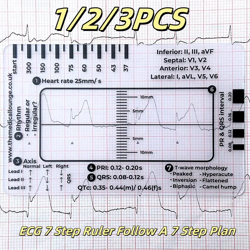 1/2/3pcs Ecg 7 Step Ruler Follow A 7 Step Plan How To Red Ecg Portable Pocket Ecg/Ekg Reference Guide First Aid Tool Ruler Card