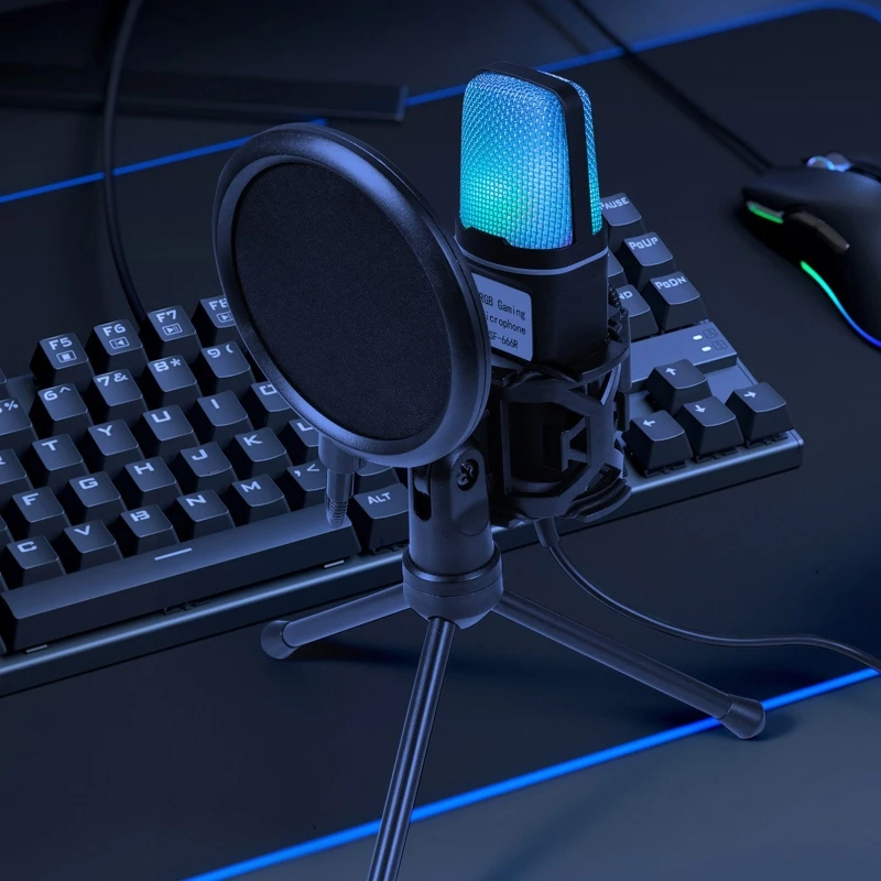 Professional Gaming Microphone with Mount omnidirectional Pickup Mic RGB Lights High Quality Sound Plug & for Drop Shipping