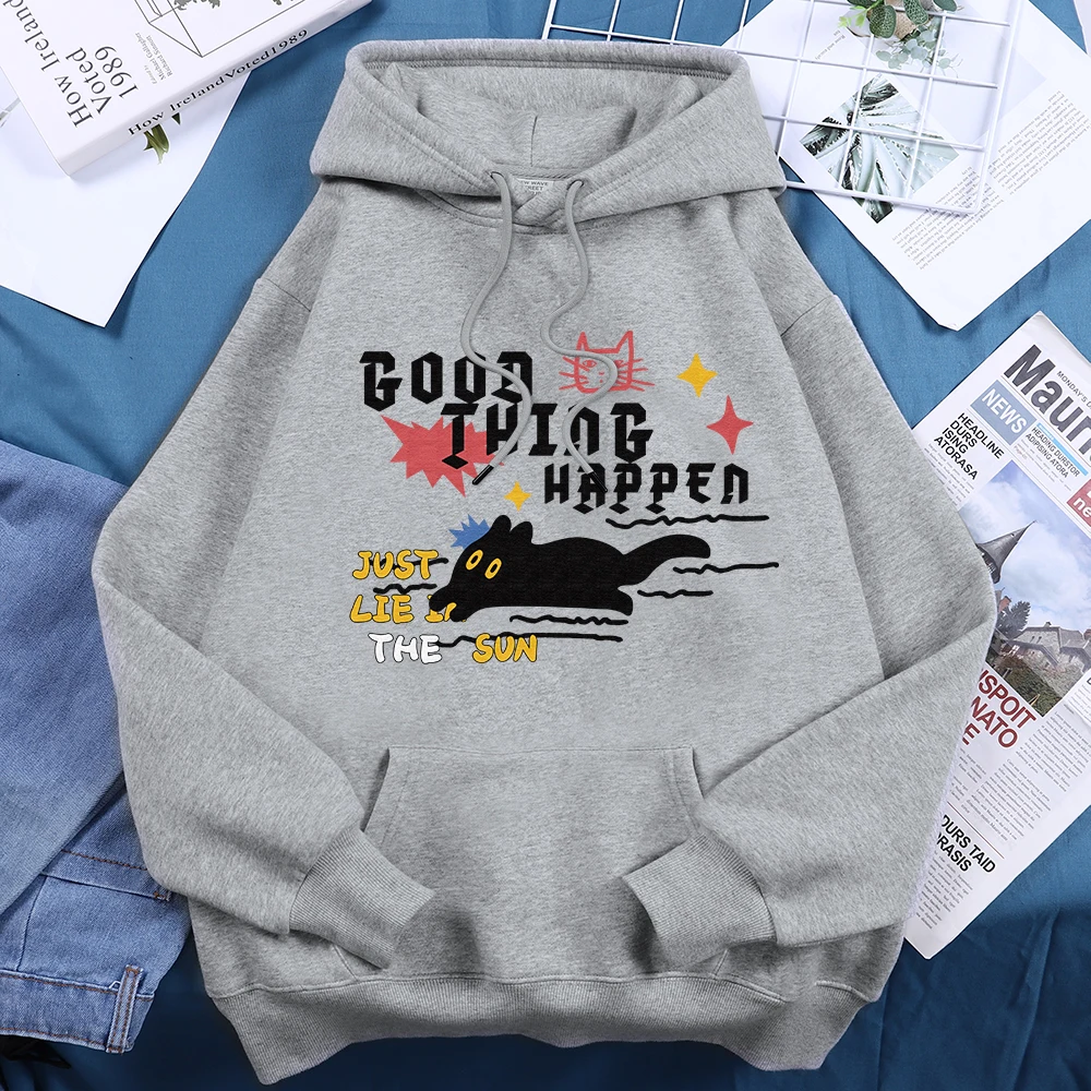 Good Thing Happen Printed Female Sport Shirts Cotton Essential Hoodies Trendy Machine Washable Sportwear Personality Chic Top